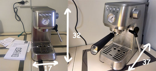 Width, height and depth of Solis Barista Perfetta Plus espresso machine