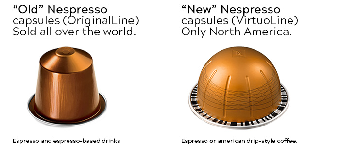 Nespresso new (VirtuoLine) and old (OriginalLine) pods/capsules