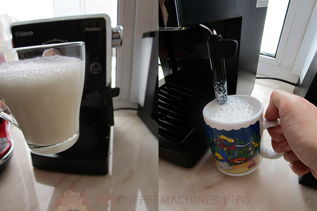 Frothing milk for a cappuccino on the Saeco Poemia
