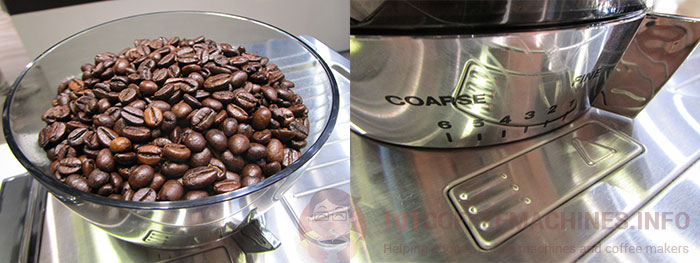 Integrated coffee bean grinder of Delonghi EC9335 La Specialista