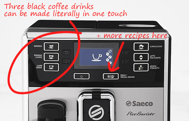 control panels special drinks menu on saeco Picobaristo HD8927